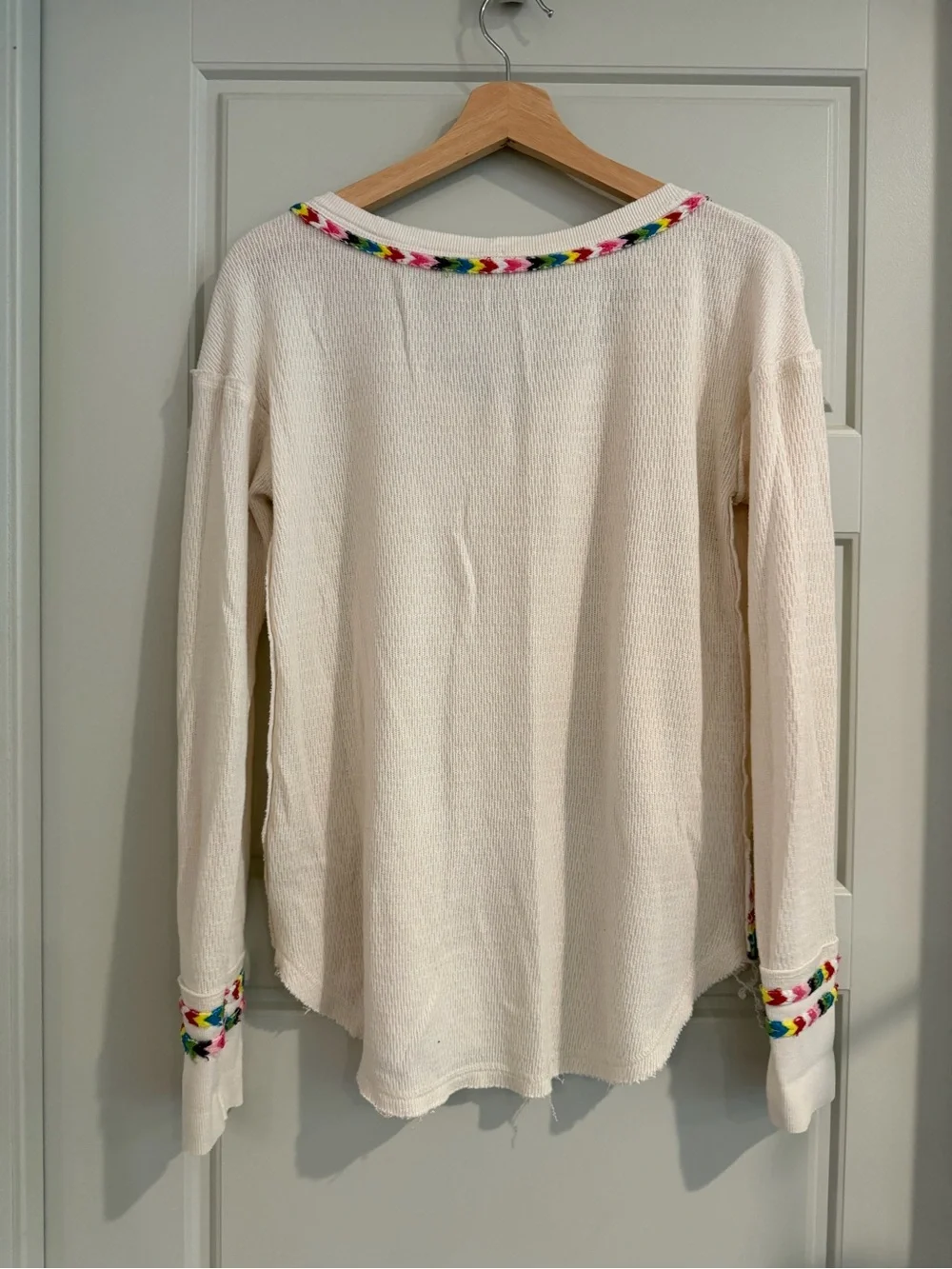 We The Free Cream Waffle Knit Top with Multicolor‎ Trim